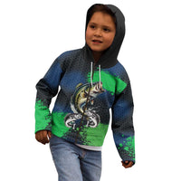Personalized Bass Fishing Kid Hoodie with Jumping Fish – Green and Black Angler Design - Wonder Print Shop