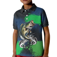 Personalized Bass Fishing Kid Polo Shirt with Jumping Fish – Green and Black Angler Design - Wonder Print Shop
