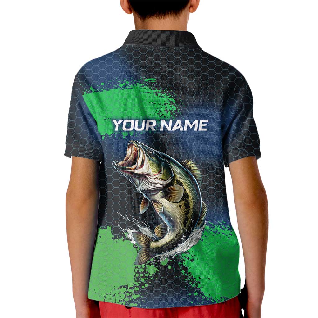 Personalized Bass Fishing Kid Polo Shirt with Jumping Fish – Green and Black Angler Design - Wonder Print Shop