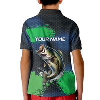 Personalized Bass Fishing Kid Polo Shirt with Jumping Fish – Green and Black Angler Design - Wonder Print Shop