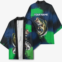 Personalized Bass Fishing Kimono with Jumping Fish – Green and Black Angler Design - Wonder Print Shop