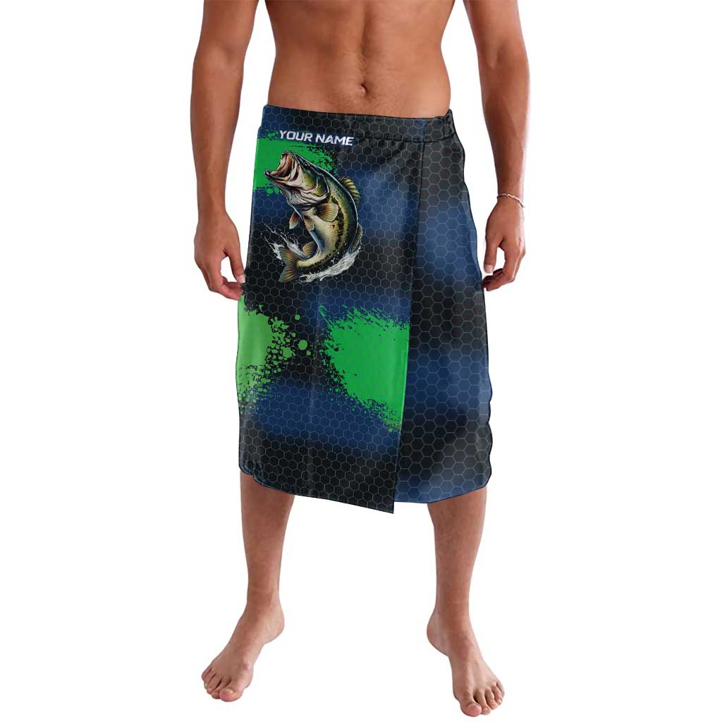 Personalized Bass Fishing Lavalava with Jumping Fish – Green and Black Angler Design - Wonder Print Shop