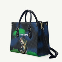 Personalized Bass Fishing Leather Bag with Jumping Fish – Green and Black Angler Design - Wonder Print Shop