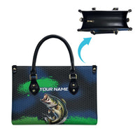 Personalized Bass Fishing Leather Bag with Jumping Fish – Green and Black Angler Design - Wonder Print Shop