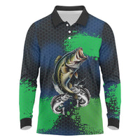 Personalized Bass Fishing Long Sleeve Polo Shirt with Jumping Fish – Green and Black Angler Design - Wonder Print Shop