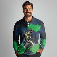 Personalized Bass Fishing Long Sleeve Polo Shirt with Jumping Fish – Green and Black Angler Design - Wonder Print Shop