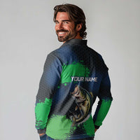 Personalized Bass Fishing Long Sleeve Polo Shirt with Jumping Fish – Green and Black Angler Design - Wonder Print Shop