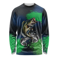 Personalized Bass Fishing Long Sleeve Shirt with Jumping Fish – Green and Black Angler Design - Wonder Print Shop