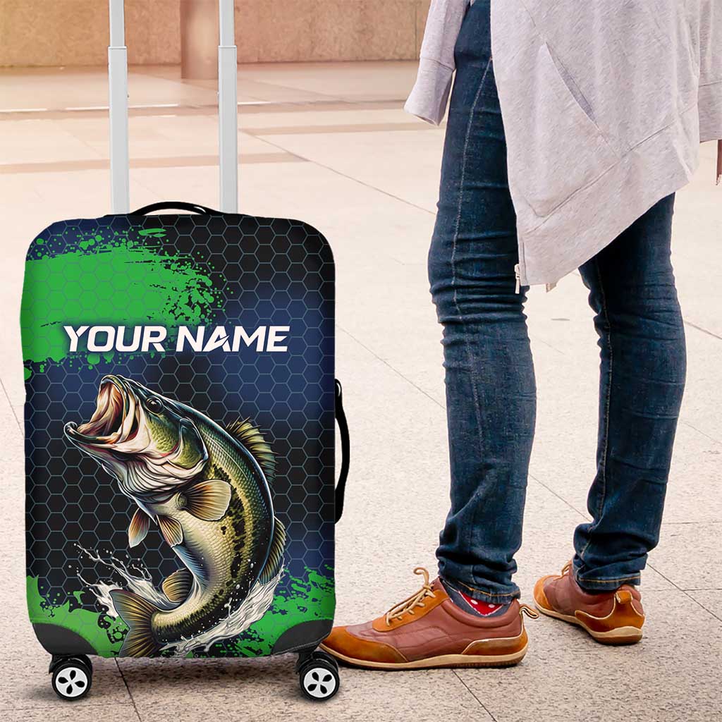 Personalized Bass Fishing Luggage Cover with Jumping Fish – Green and Black Angler Design - Wonder Print Shop