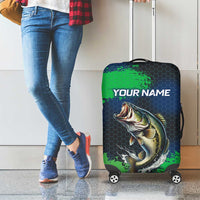 Personalized Bass Fishing Luggage Cover with Jumping Fish – Green and Black Angler Design - Wonder Print Shop