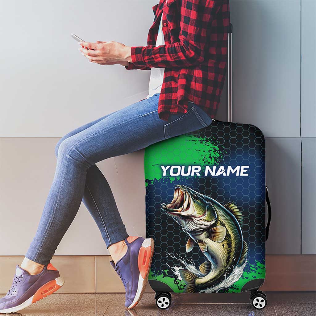 Personalized Bass Fishing Luggage Cover with Jumping Fish – Green and Black Angler Design - Wonder Print Shop