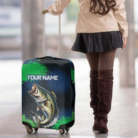 Personalized Bass Fishing Luggage Cover with Jumping Fish – Green and Black Angler Design - Wonder Print Shop