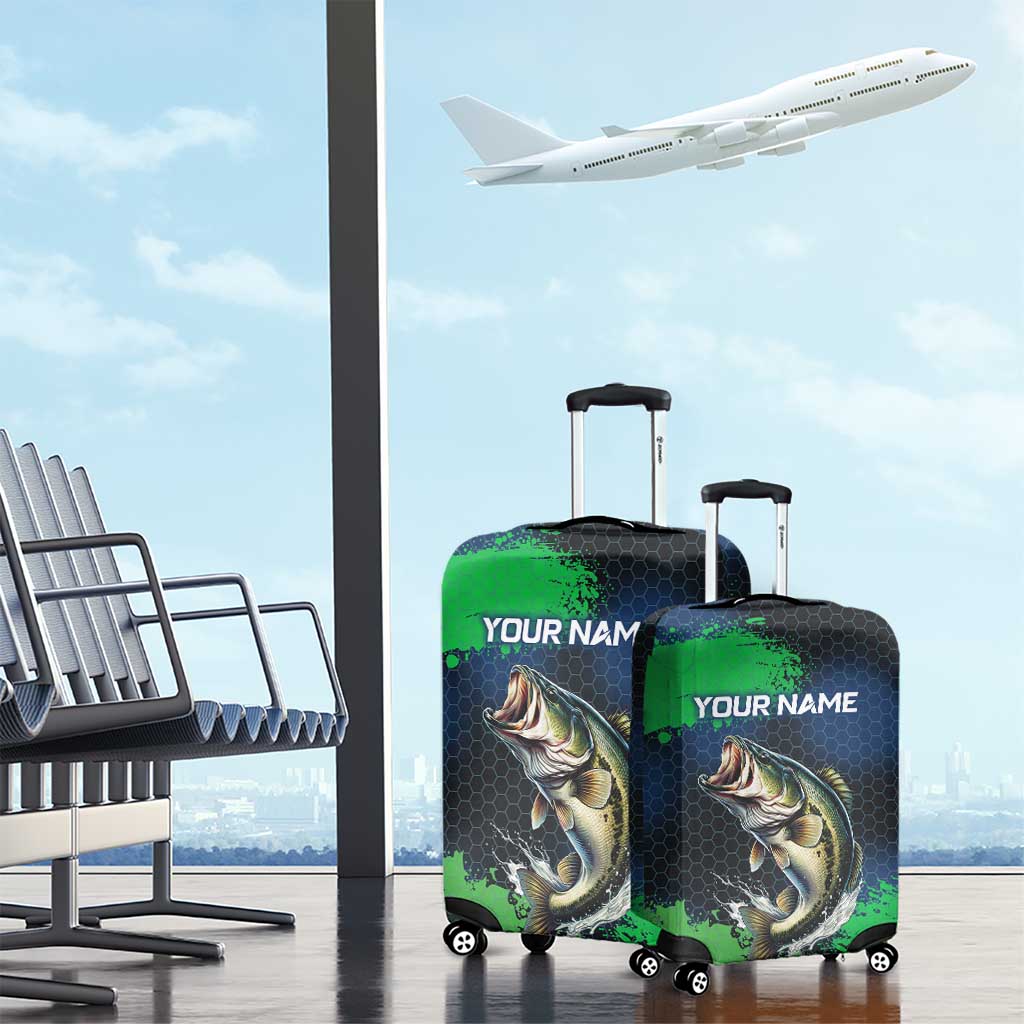 Personalized Bass Fishing Luggage Cover with Jumping Fish – Green and Black Angler Design - Wonder Print Shop