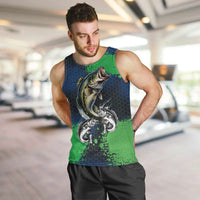 Personalized Bass Fishing Men Tank Top with Jumping Fish – Green and Black Angler Design - Wonder Print Shop