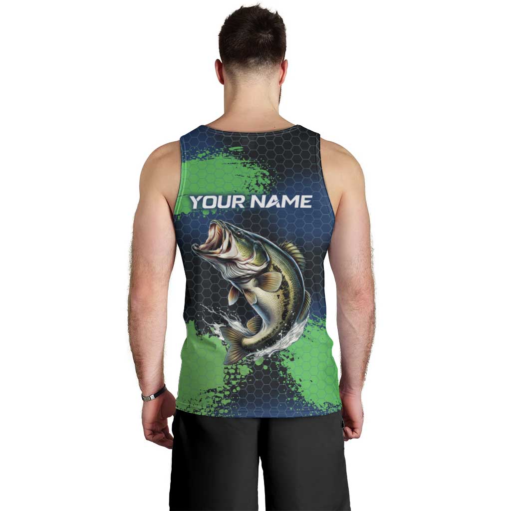 Personalized Bass Fishing Men Tank Top with Jumping Fish – Green and Black Angler Design - Wonder Print Shop