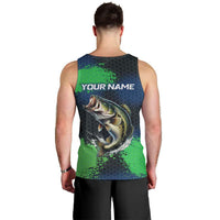 Personalized Bass Fishing Men Tank Top with Jumping Fish – Green and Black Angler Design - Wonder Print Shop