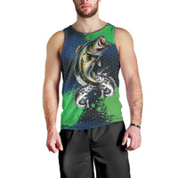 Personalized Bass Fishing Men Tank Top with Jumping Fish – Green and Black Angler Design - Wonder Print Shop