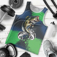 Personalized Bass Fishing Men Tank Top with Jumping Fish – Green and Black Angler Design - Wonder Print Shop
