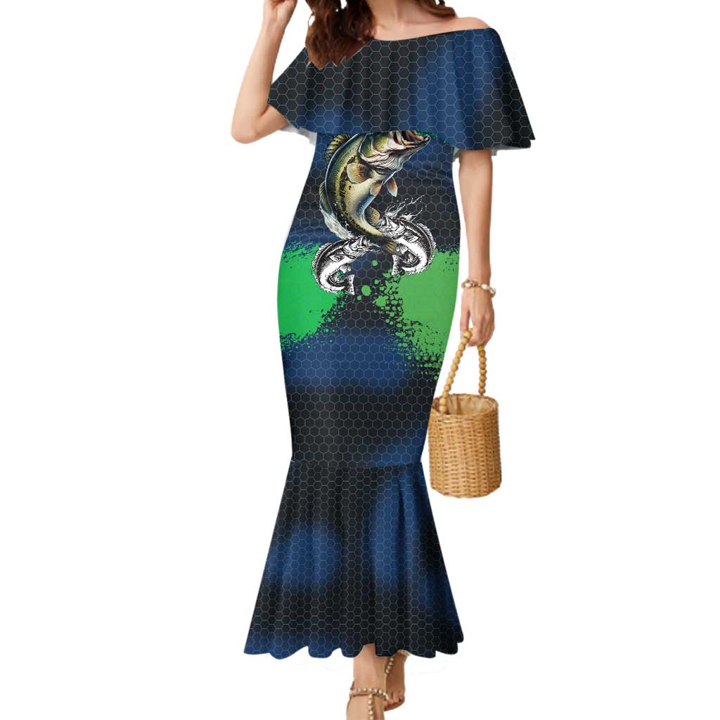 Personalized Bass Fishing Mermaid Dress with Jumping Fish – Green and Black Angler Design - Wonder Print Shop