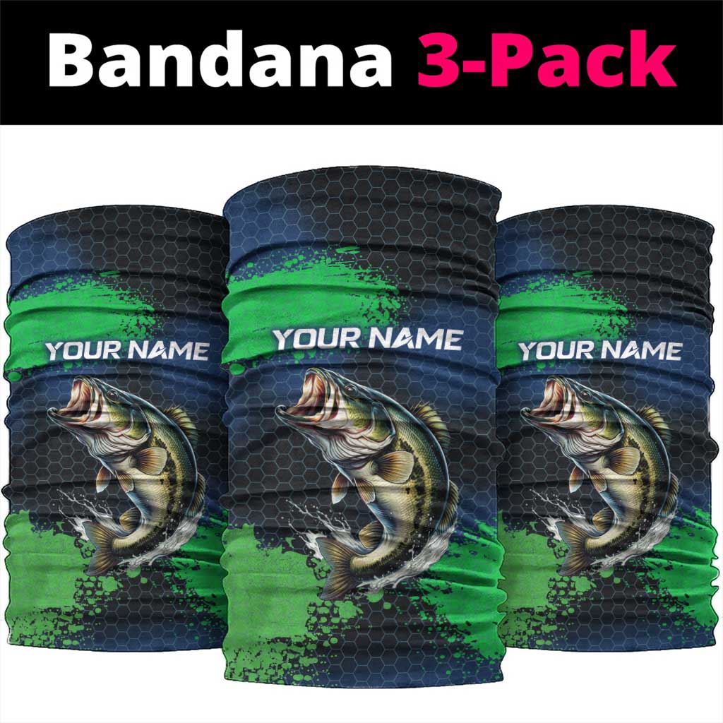 Personalized Bass Fishing Neck Gaiter with Jumping Fish – Green and Black Angler Design - Wonder Print Shop