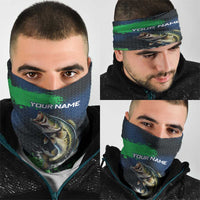 Personalized Bass Fishing Neck Gaiter with Jumping Fish – Green and Black Angler Design - Wonder Print Shop