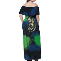 Personalized Bass Fishing Off Shoulder Maxi Dress with Jumping Fish – Green and Black Angler Design - Wonder Print Shop