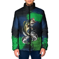 Personalized Bass Fishing Padded Jacket with Jumping Fish – Green and Black Angler Design - Wonder Print Shop