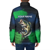 Personalized Bass Fishing Padded Jacket with Jumping Fish – Green and Black Angler Design - Wonder Print Shop