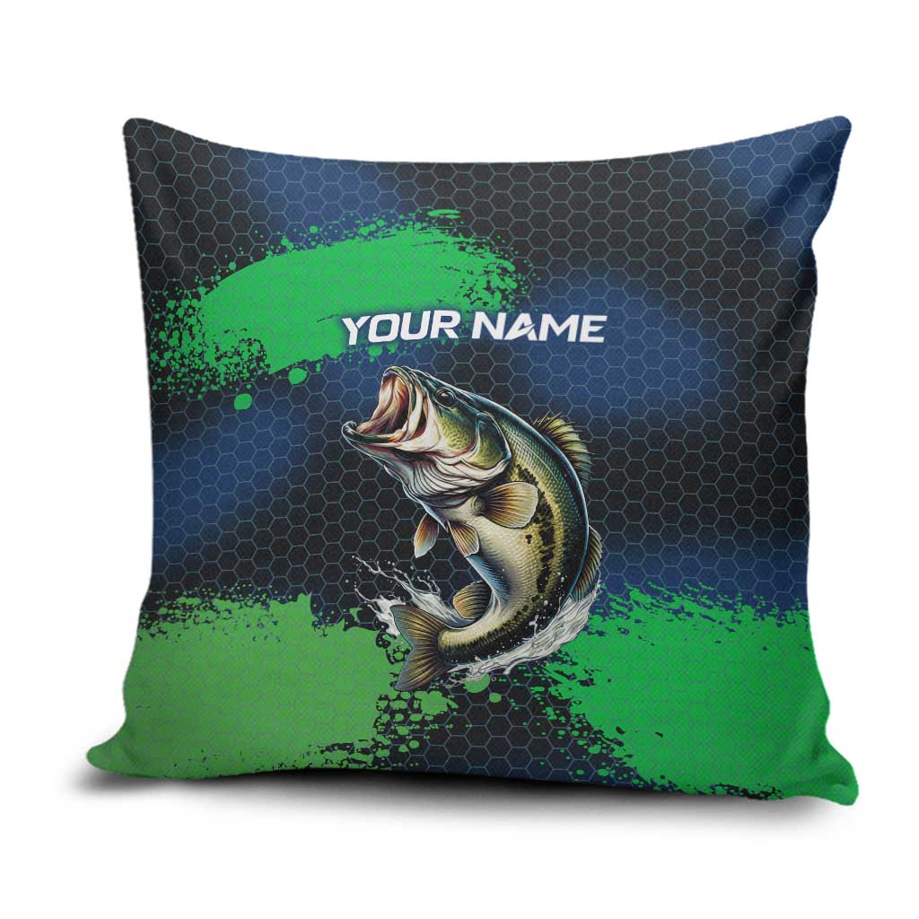 Personalized Bass Fishing Pillow Cover with Jumping Fish – Green and Black Angler Design - Wonder Print Shop
