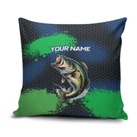 Personalized Bass Fishing Pillow Cover with Jumping Fish – Green and Black Angler Design - Wonder Print Shop