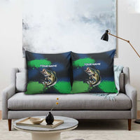 Personalized Bass Fishing Pillow Cover with Jumping Fish – Green and Black Angler Design - Wonder Print Shop