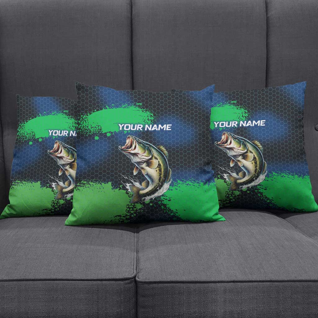 Personalized Bass Fishing Pillow Cover with Jumping Fish – Green and Black Angler Design - Wonder Print Shop