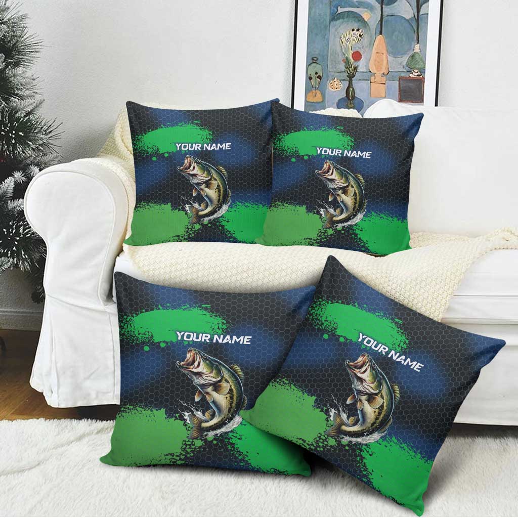 Personalized Bass Fishing Pillow Cover with Jumping Fish – Green and Black Angler Design - Wonder Print Shop