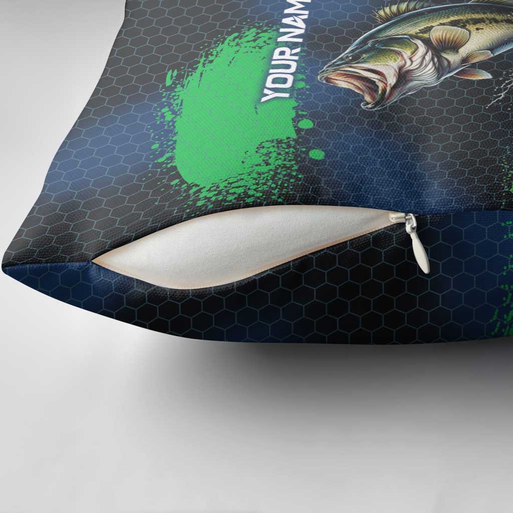 Personalized Bass Fishing Pillow Cover with Jumping Fish – Green and Black Angler Design - Wonder Print Shop