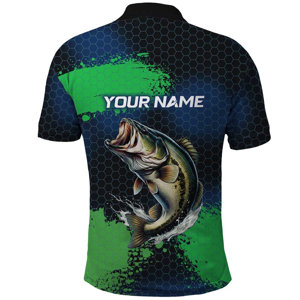 Personalized Bass Fishing Polo Shirt with Jumping Fish – Green and Black Angler Design - Wonder Print Shop