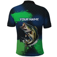 Personalized Bass Fishing Polo Shirt with Jumping Fish – Green and Black Angler Design - Wonder Print Shop