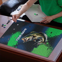 Personalized Bass Fishing Puzzle with Jumping Fish – Green and Black Angler Design - Wonder Print Shop