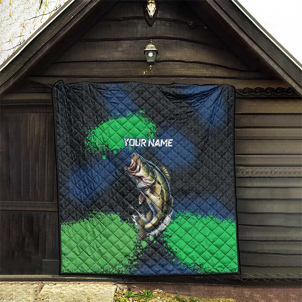 Personalized Bass Fishing Quilt with Jumping Fish – Green and Black Angler Design - Wonder Print Shop
