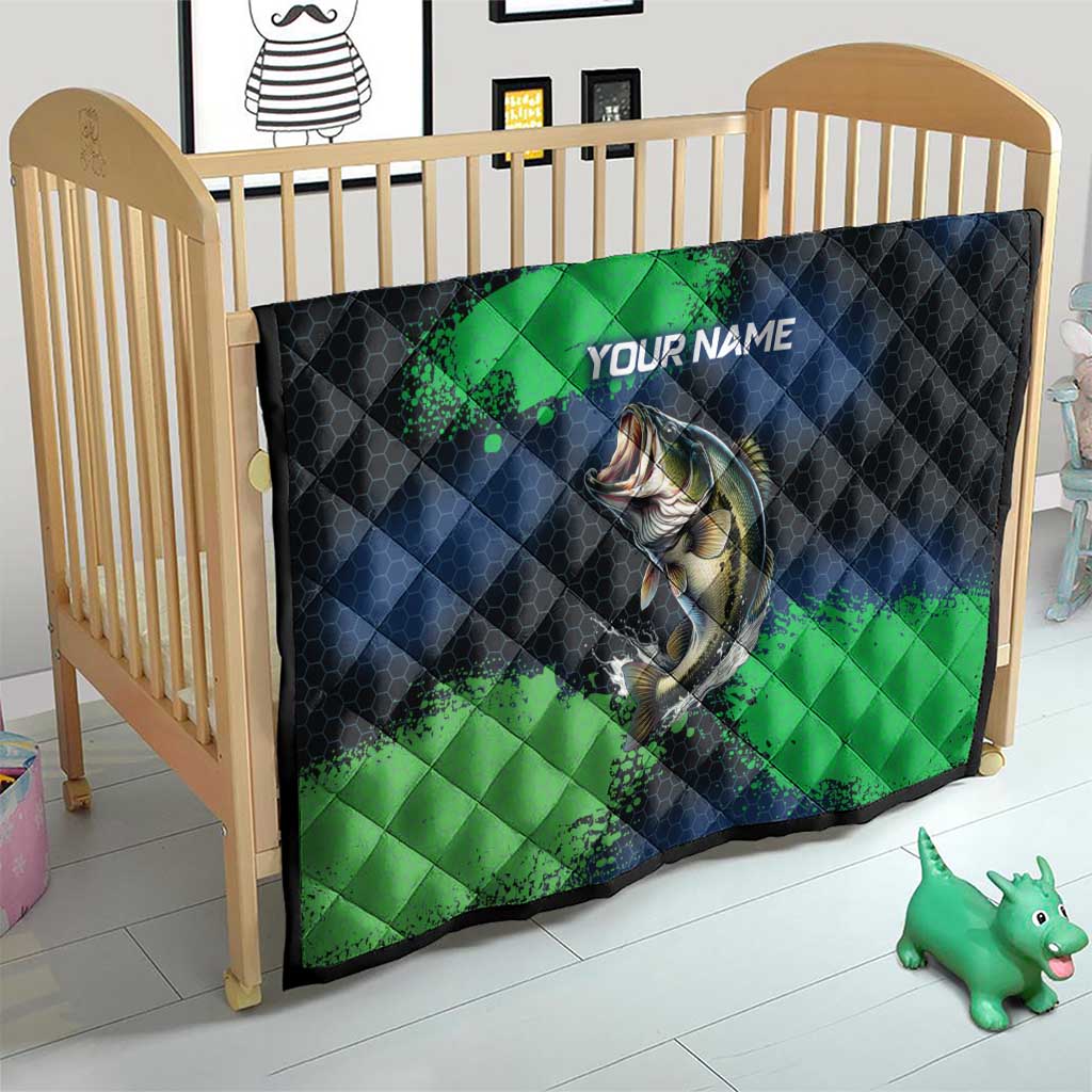 Personalized Bass Fishing Quilt with Jumping Fish – Green and Black Angler Design - Wonder Print Shop