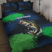 Personalized Bass Fishing Quilt Bed Set with Jumping Fish – Green and Black Angler Design - Wonder Print Shop
