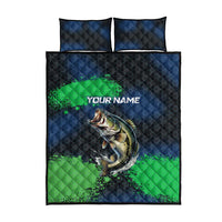Personalized Bass Fishing Quilt Bed Set with Jumping Fish – Green and Black Angler Design - Wonder Print Shop