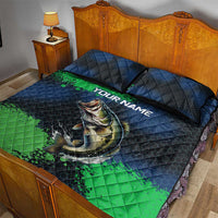 Personalized Bass Fishing Quilt Bed Set with Jumping Fish – Green and Black Angler Design - Wonder Print Shop