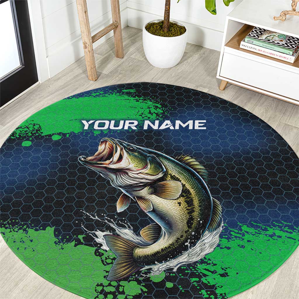 Personalized Bass Fishing Round Carpet with Jumping Fish – Green and Black Angler Design - Wonder Print Shop