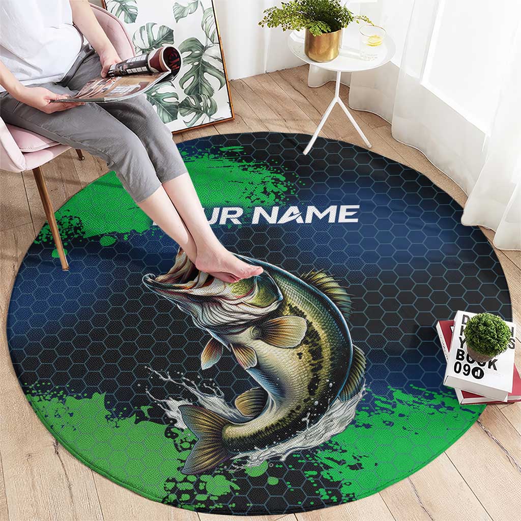 Personalized Bass Fishing Round Carpet with Jumping Fish – Green and Black Angler Design - Wonder Print Shop