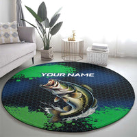 Personalized Bass Fishing Round Carpet with Jumping Fish – Green and Black Angler Design - Wonder Print Shop