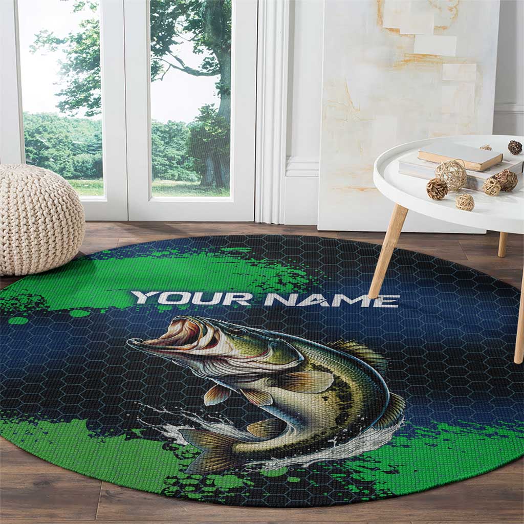 Personalized Bass Fishing Round Carpet with Jumping Fish – Green and Black Angler Design - Wonder Print Shop