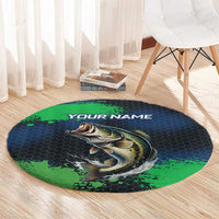 Personalized Bass Fishing Round Carpet with Jumping Fish – Green and Black Angler Design - Wonder Print Shop