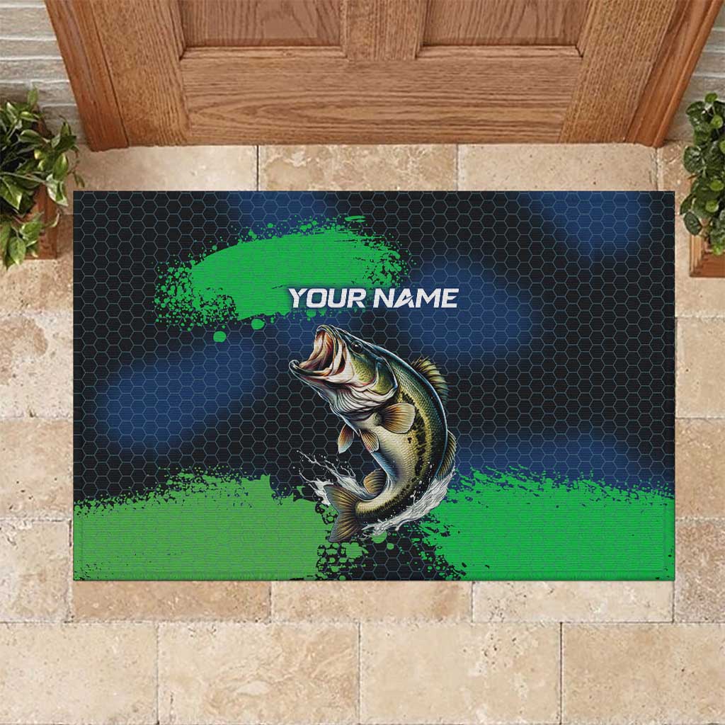 Personalized Bass Fishing Rubber Doormat with Jumping Fish – Green and Black Angler Design - Wonder Print Shop