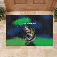 Personalized Bass Fishing Rubber Doormat with Jumping Fish – Green and Black Angler Design - Wonder Print Shop