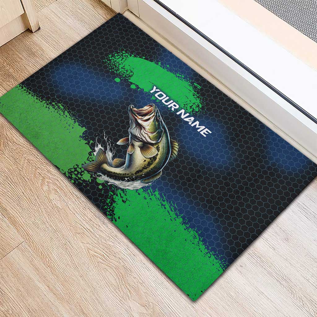 Personalized Bass Fishing Rubber Doormat with Jumping Fish – Green and Black Angler Design - Wonder Print Shop